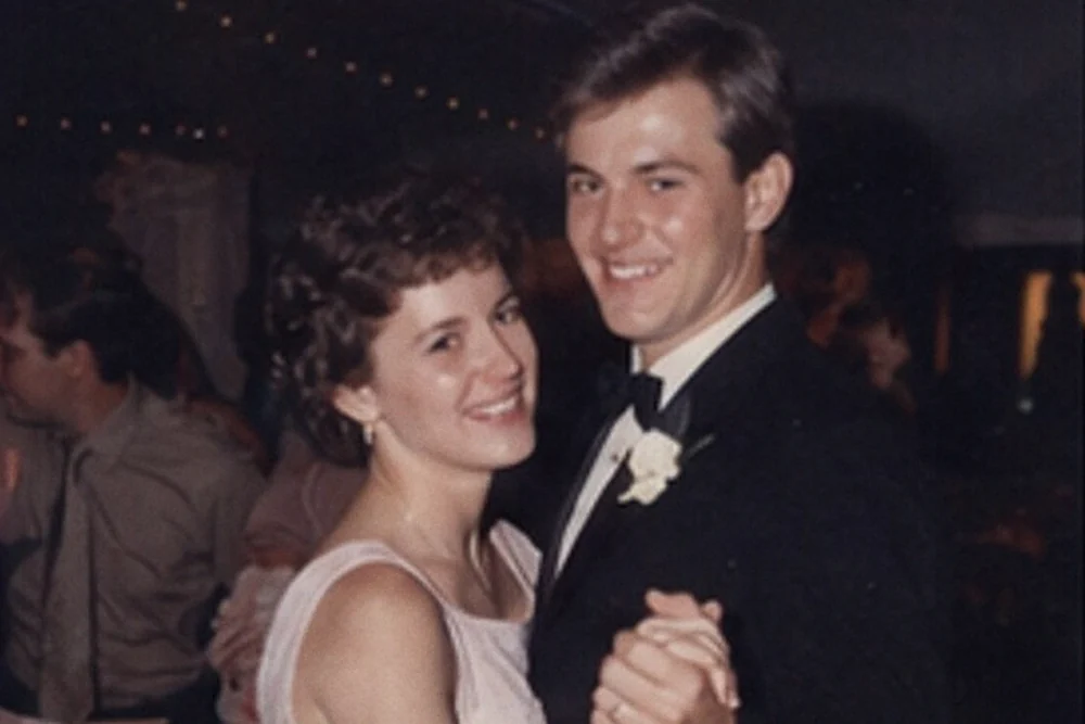 A couple dancing at a wedding reception, printed in 1992.
