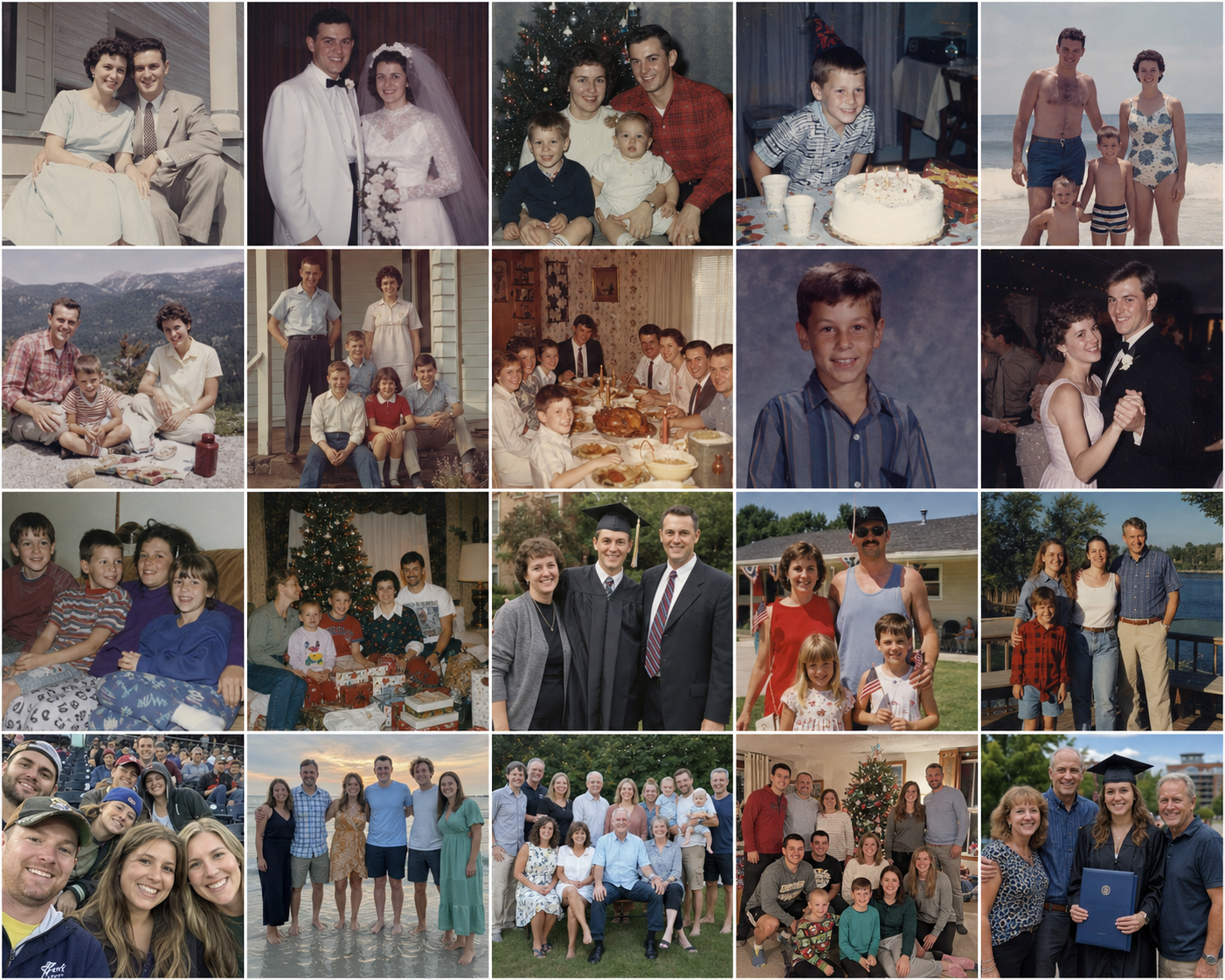 A grid of digitized family photos from different years