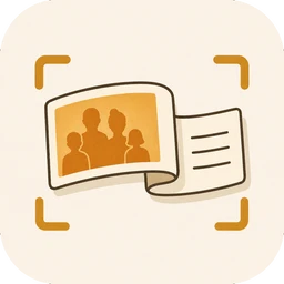 FrontBack Scanner app icon: a photo print and its flipped, handwritten back