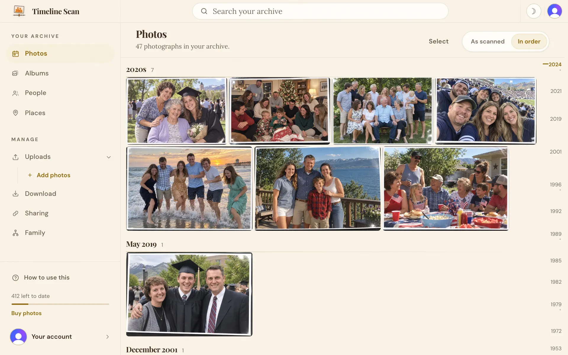 A Family Library with Add photos marked in the menu on the left