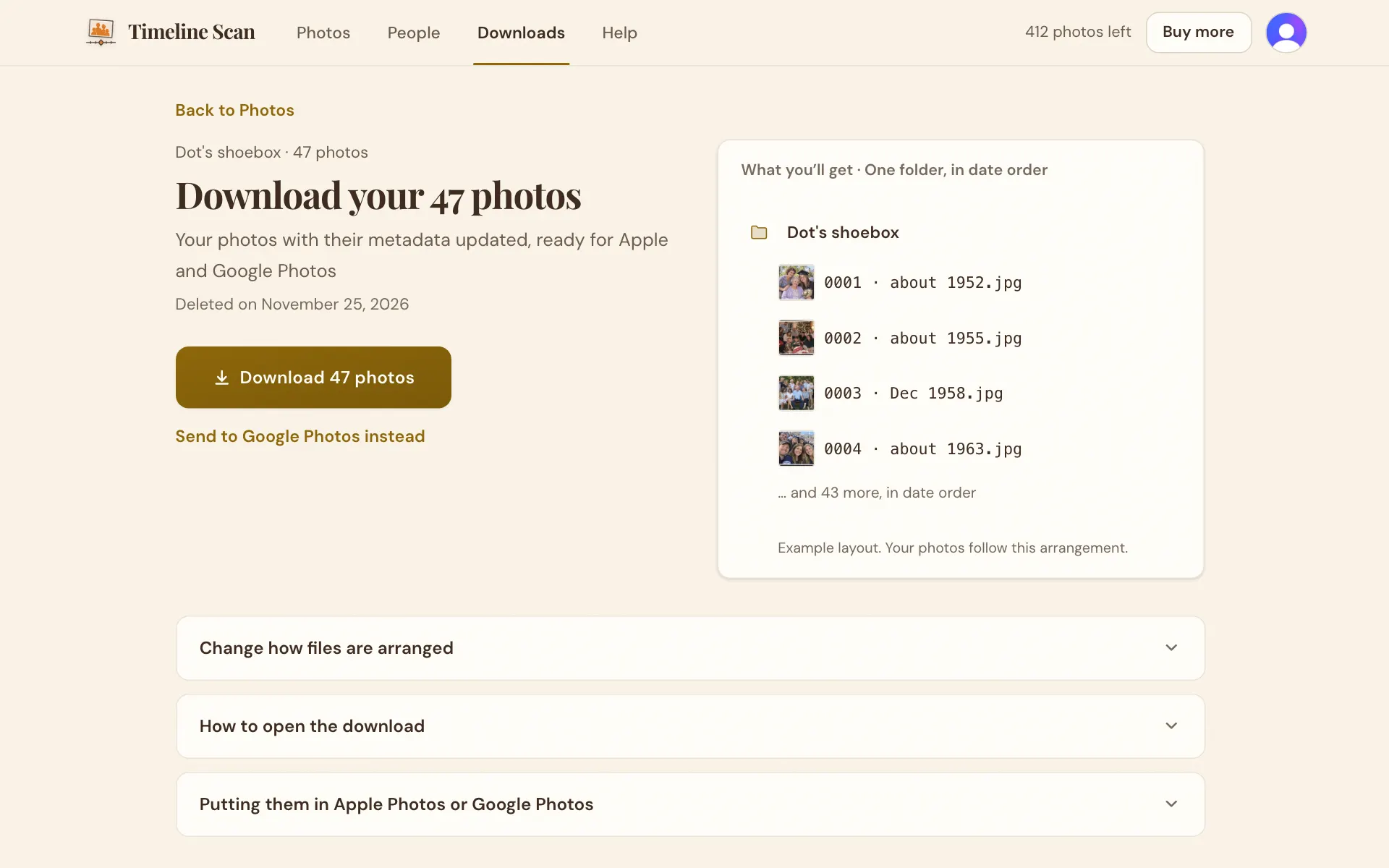 One album's download page with its Download button