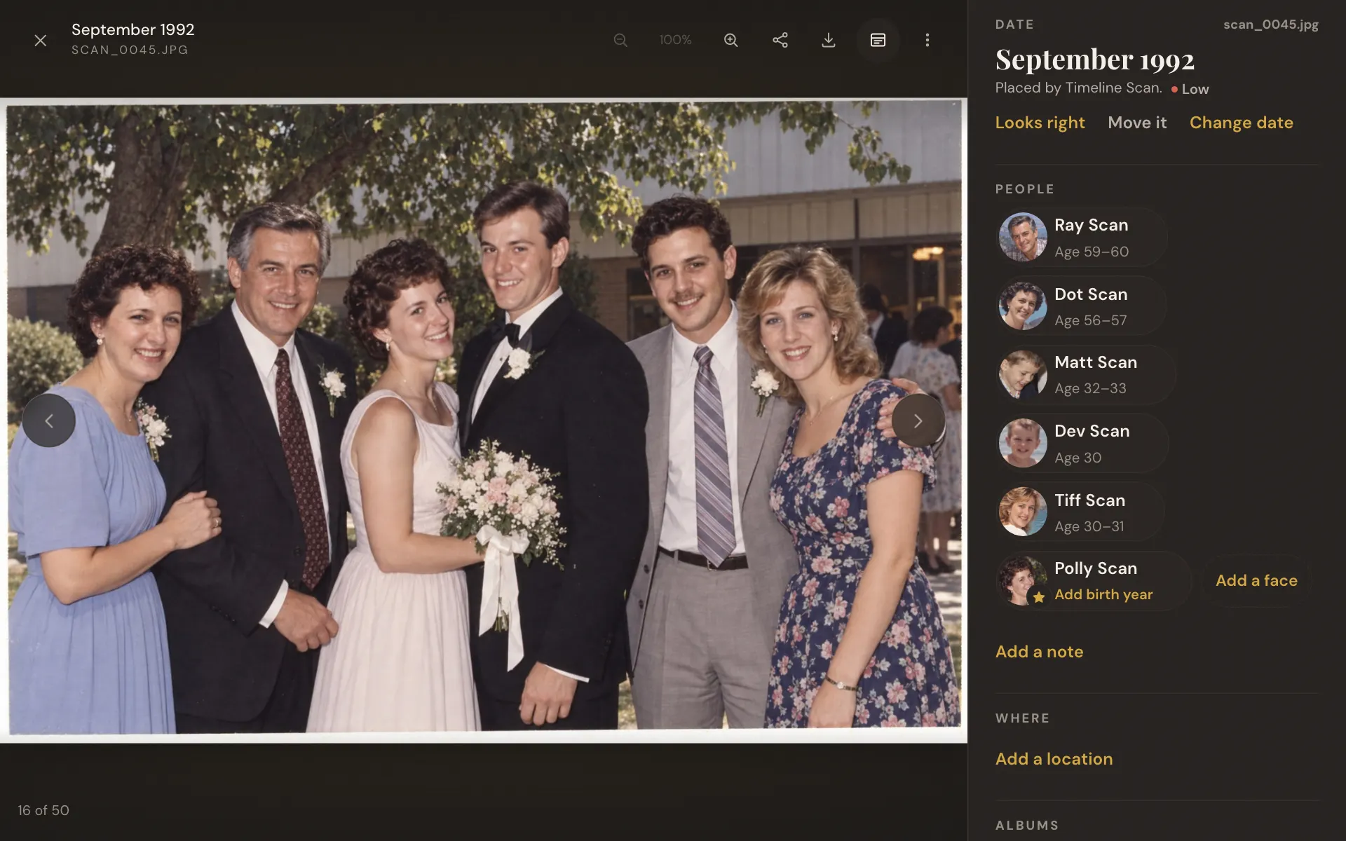 A photo open full size with its Add a face button