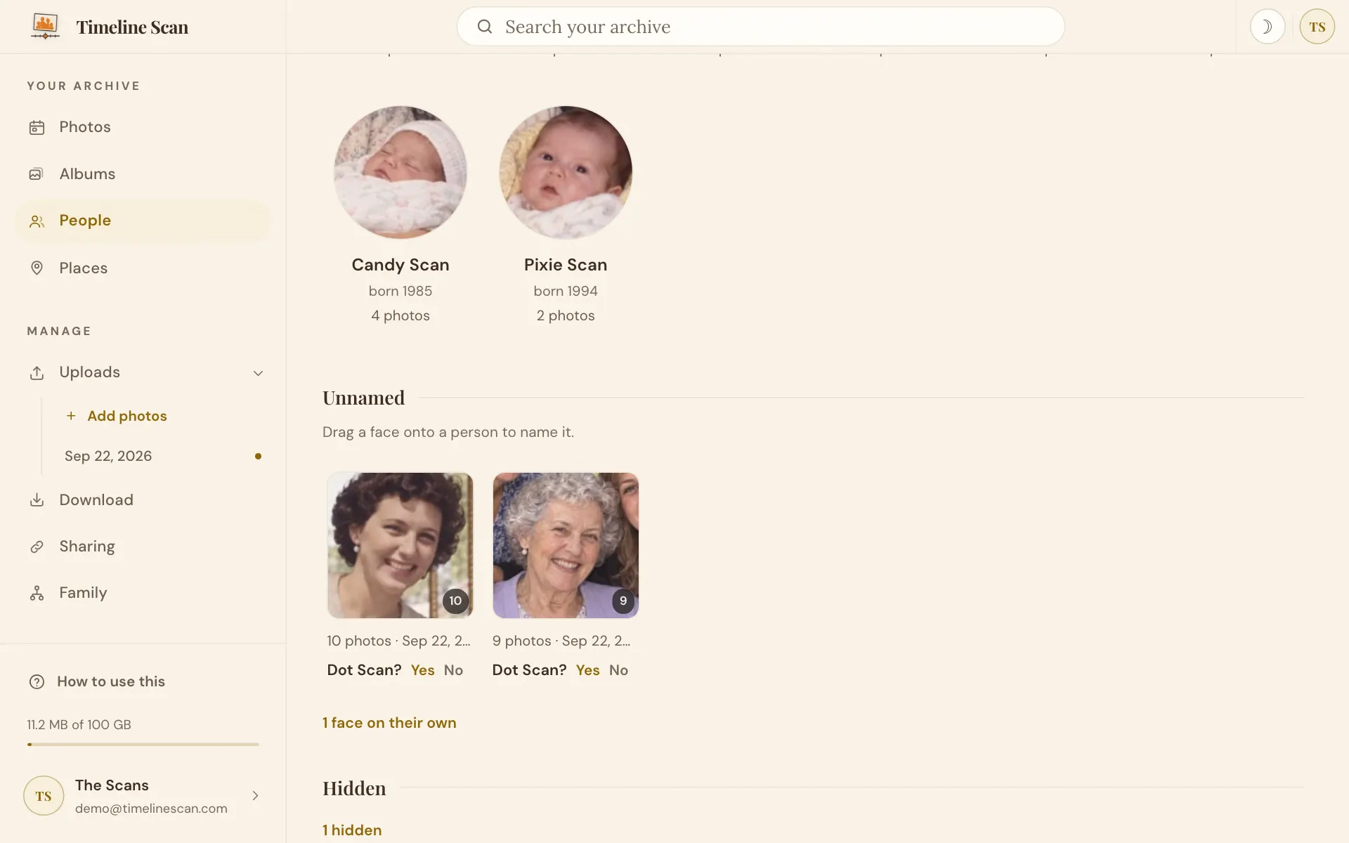 The People page's Hidden row, with a link counting the groups you set aside