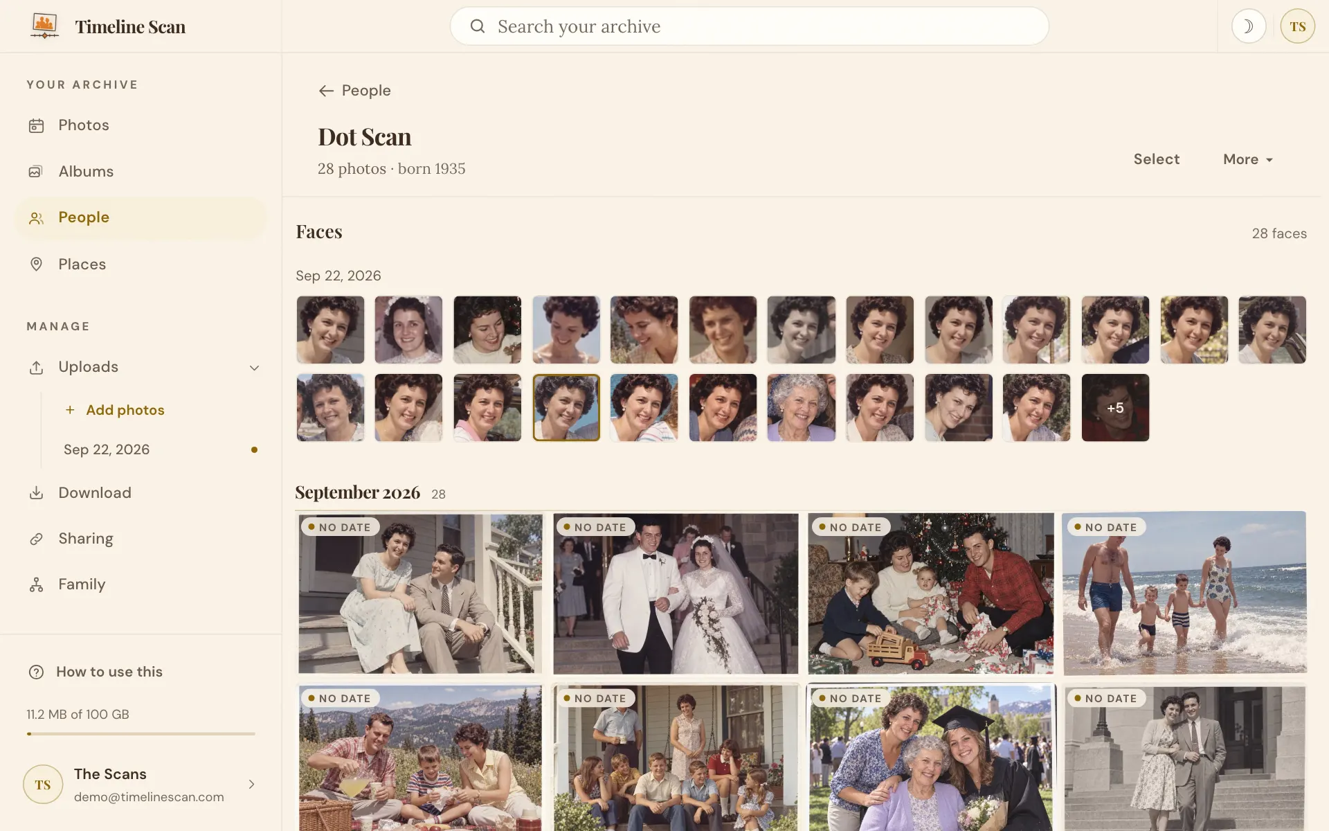 A person's page with their faces, their photos and the birth year beside their name