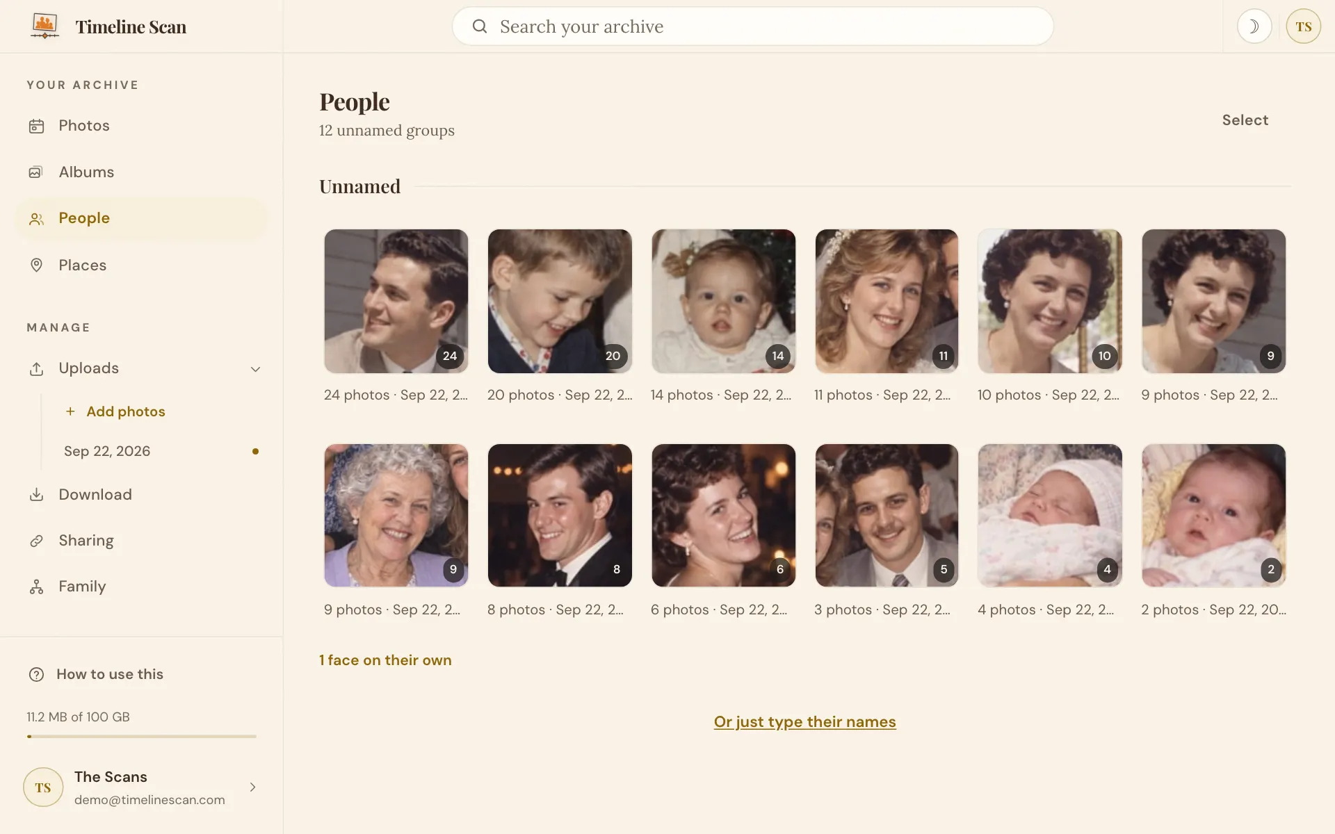 The People page with one group of faces that holds two different people