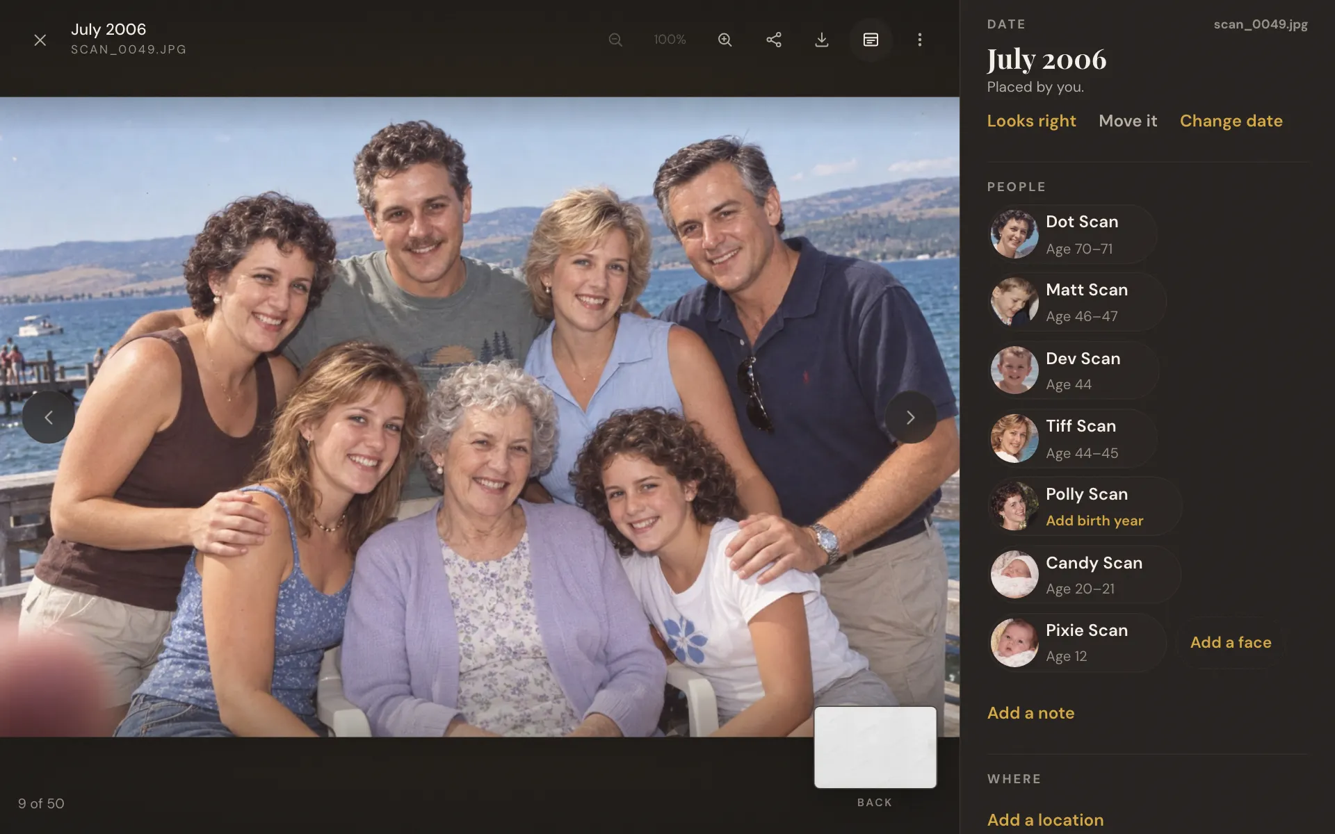 A photo open full size with Move it beside Change date