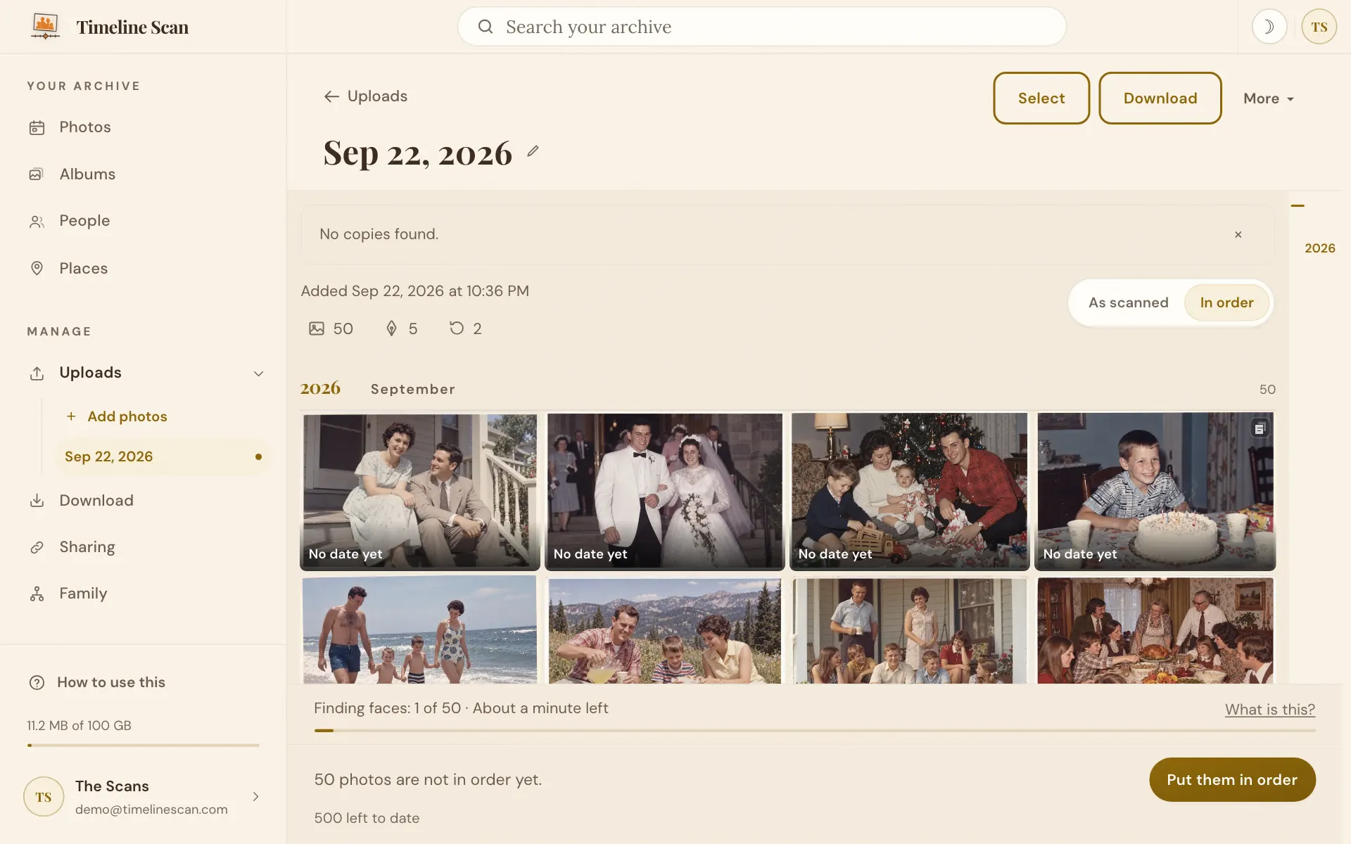 The same upload page, now counting the faces it has found in the photos