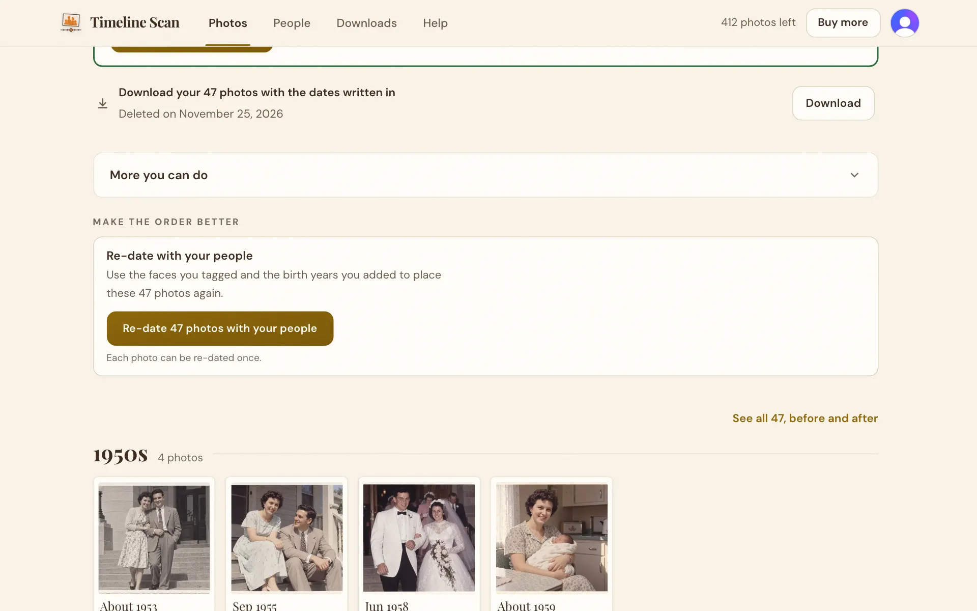 The People you name card, offering to place the photos again around the birth years you added