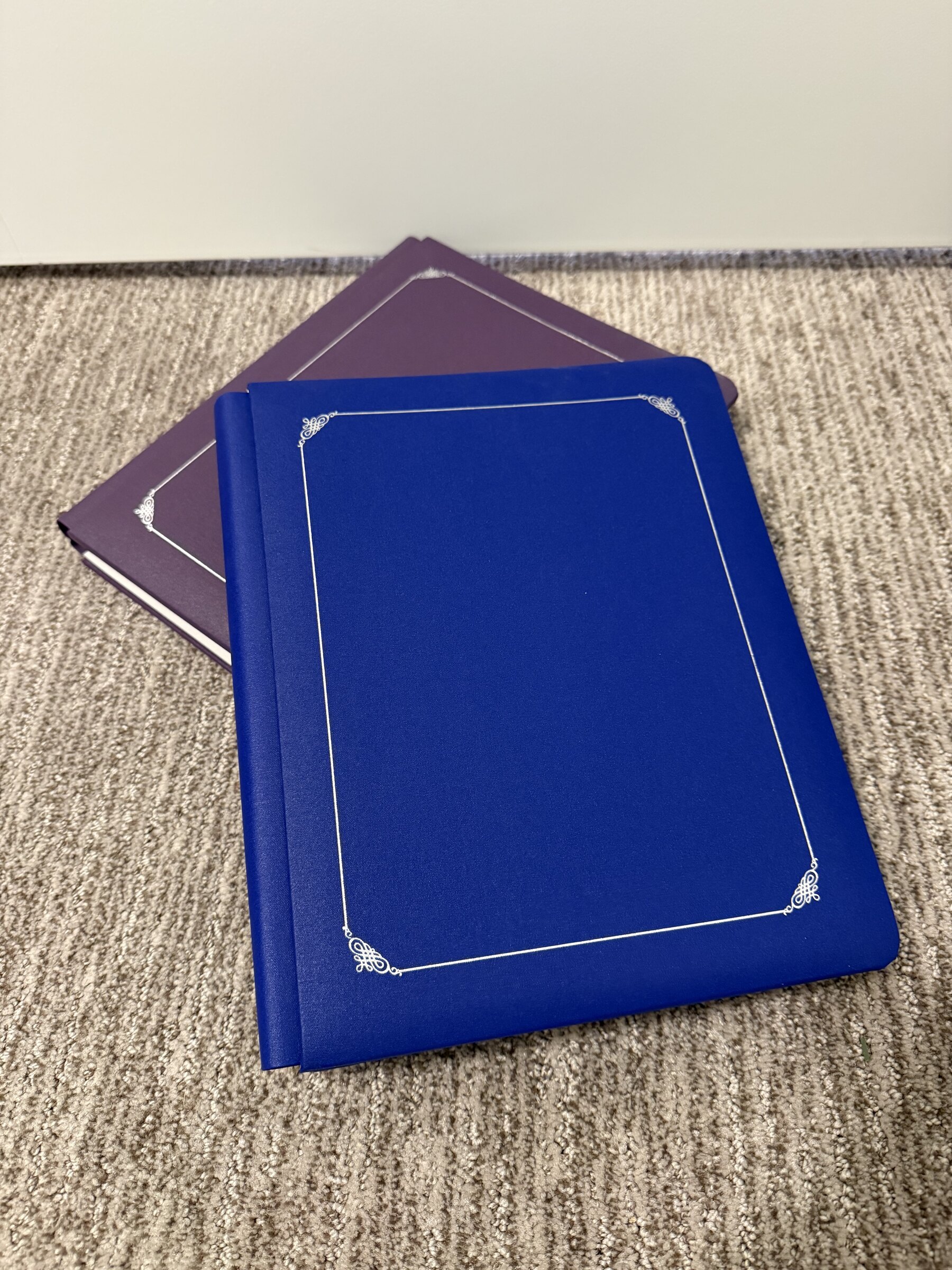 Two bound photo albums; bring them as they are and we take the photos out for you.